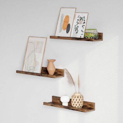 Vasagle – Lot de 3 étagères murales 38x10cm – Panneau d’aggloméré E1 marron rustique – Installation rapide avec système de montage caché