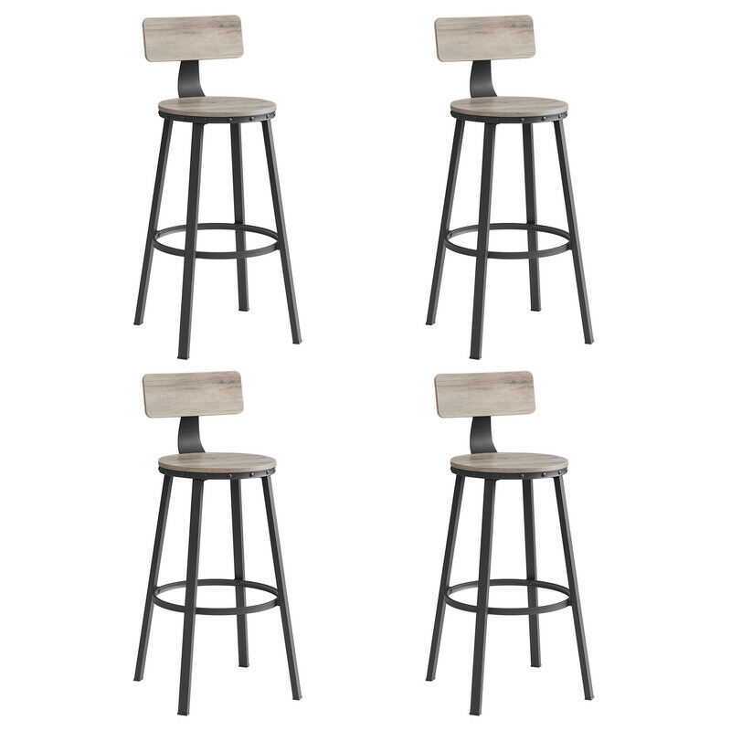 vasagle - lot de 4, chaises de bar, tabourets hauts, avec dossier, siège de cuisine, cadre en acier, montage facile, siège de 73,2 cm de haut, style