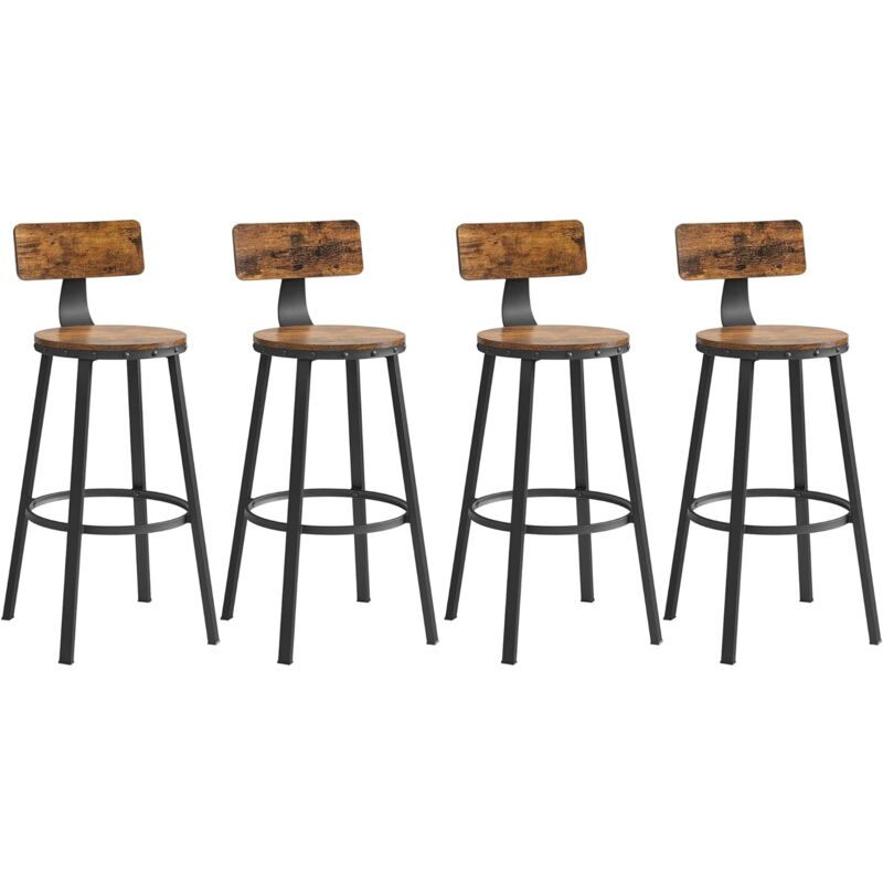 vasagle - lot de 4, chaises de bar, tabourets hauts, avec dossier, siège de cuisine, cadre en acier, montage facile, siège de 73,2 cm de haut, style