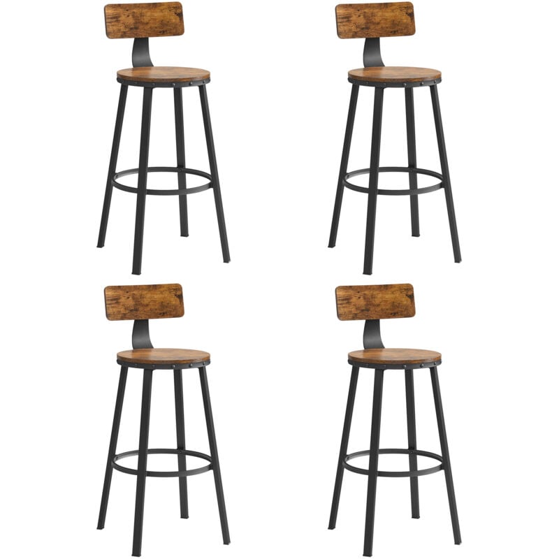 Vasagle - Lot de 4, Chaises de Bar, Tabourets Hauts, avec Dossier, Siège de Cuisine, Cadre en Acier, Montage Facile, Siège de 73,2 cm de Haut, Style