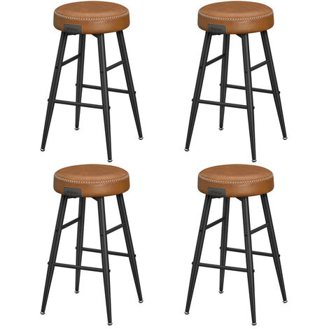 Vasagle – Lot de 4 tabourets de bar marron caramel – Siège haut en PU avec coutures – Hauteur assise 63 cm – Montage facile – Capacité 120 kg