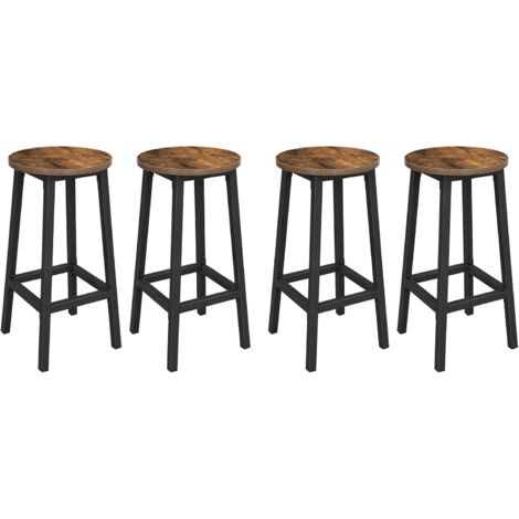 Vasagle – Lot de 4 tabourets de bar marron vintage – Siège haut 65 cm – Cadre en métal – Montage rapide – Charge max 150 kg