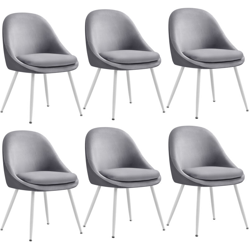 Vasagle - Lot de 6 Chaises Salle à Manger, Supportant Jusqu'à 120 kg, Coussin Rembourré 5,5 cm d'Épaisseur, Pieds Évasés, pour Bureau, Salon, Gris