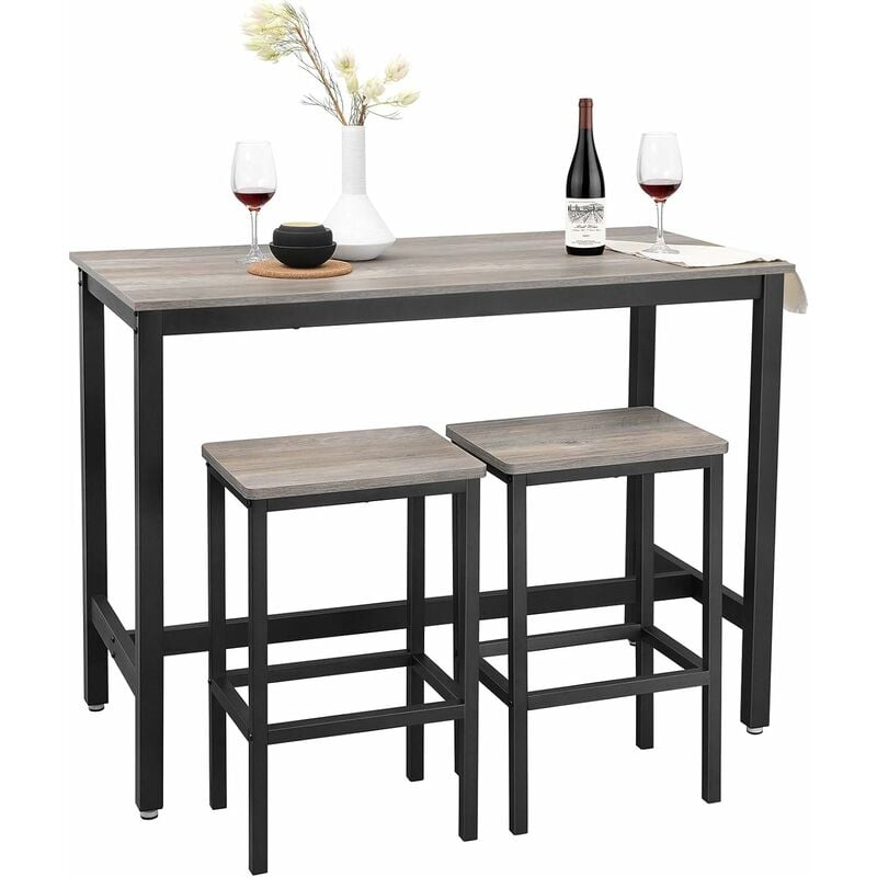 Vasagle - Lot Table et chaises de Bar, Table Haute avec 2 tabourets de Style Industriel, pour Cuisine, Salle à Manger, Salon, Grège