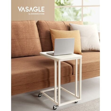 VASAGLE Mesa Auxiliar con Ruedas para sofá Mesa Lateral Café Comidas  Ordenador iPad Estructura de Metal