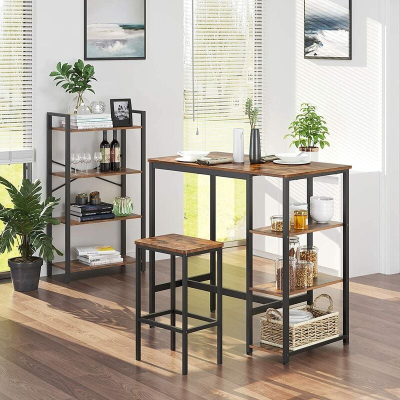 para Sala de Estar Mesa de Cocina Redonda 80 x 75 cm Oficina Di/ámetro x Altura Marr/ón R/ústico y Negro KDT080B01 VASAGLE Mesa de Comedor Estilo Industrial