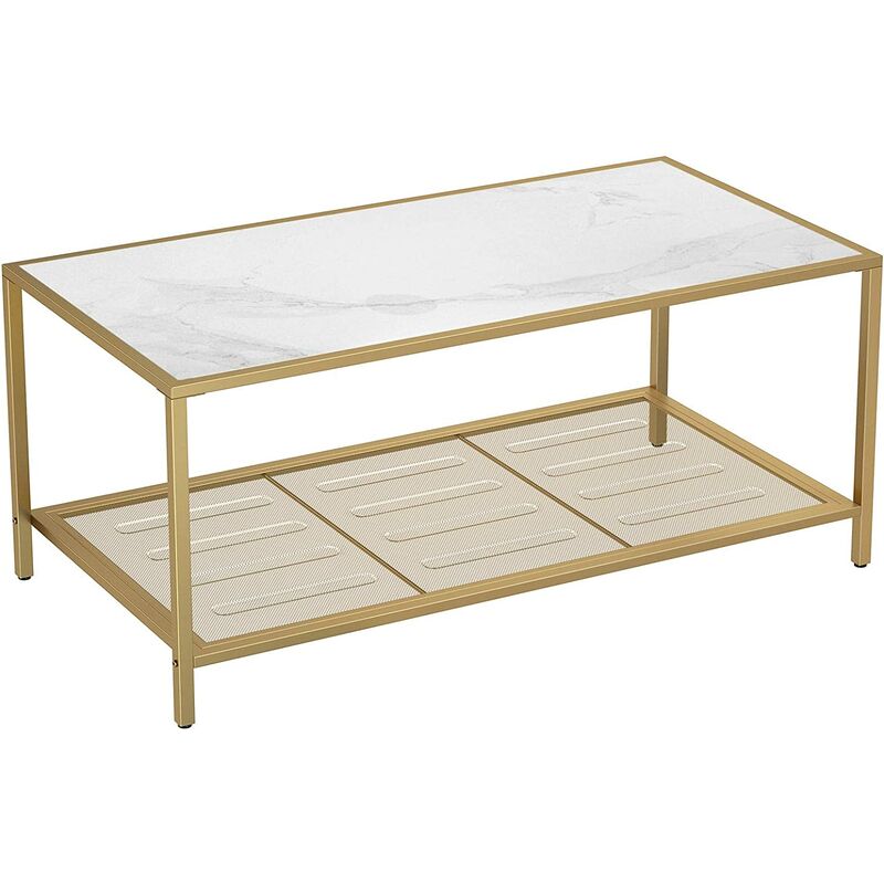 

Songmics - VASAGLE Mesa de Café de 2 Niveles, Mesita de Noche, con Tapa de Vidrio Templado y Estante de Malla, Marco de Acero Estable, para
