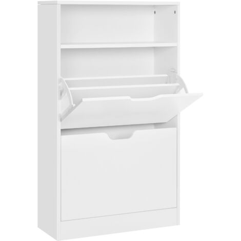 Vasagle – Meuble à chaussures 2 abattants – Étagère 3 niveaux avec compartiment ouvert – Placage mélaminé facile à nettoyer – 60 x 24 x 102 cm – LBC040W01