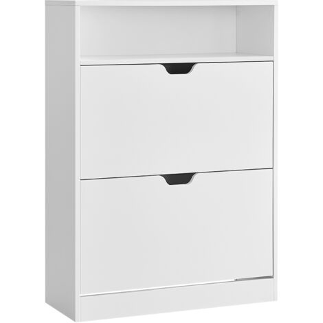 Vasagle – Meuble à chaussures 2 portes battantes – Séparateur réglable pour 11 à 16 paires – Dimensions 24 x 80 x 102 cm – Panneau d'aggloméré blanc