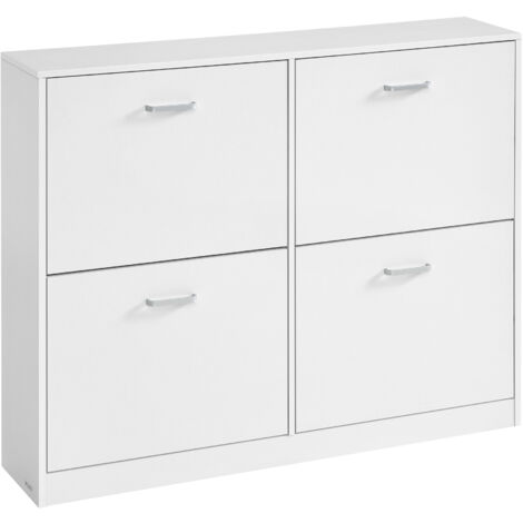 Vasagle – Meuble à chaussures 4 portes battantes – Rangement pour 16 à 28 paires – Étagères réglables – Dimensions 24 x 105,5 x 82,7 cm – Blanc neige