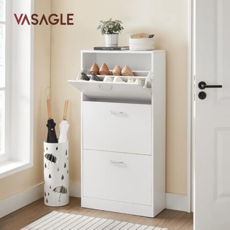 VASAGLE Meuble à chaussures à 3 abattants, Placard de rangement à 3 niveaux, 3 compartiments, pour petite entrée, salon, chambre, 60 x 24 x 120 cm (L x l x H), Marron Rustique/Blanc/Teinte chêne