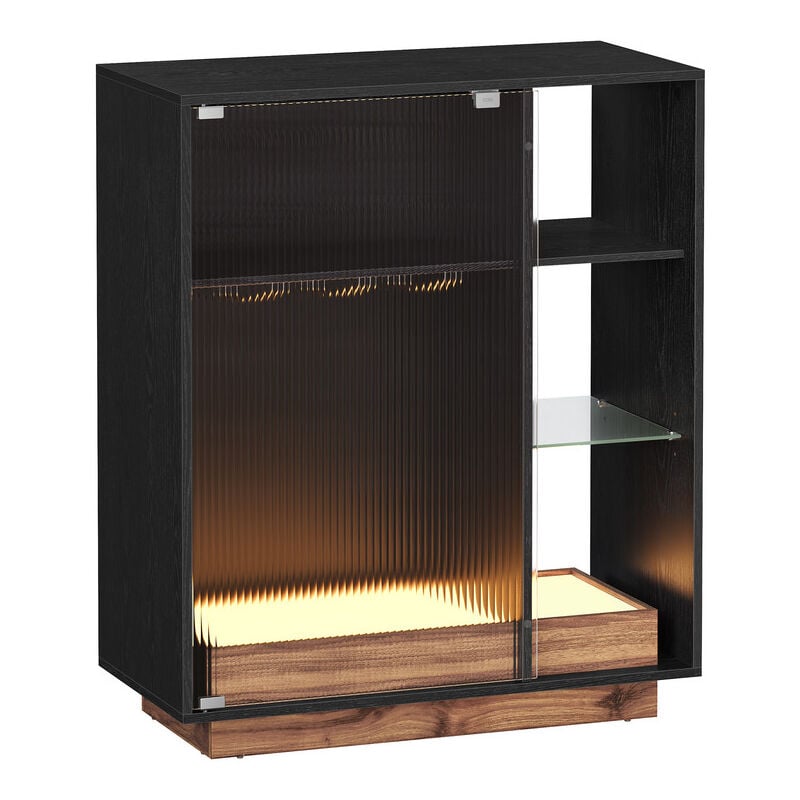 Vasagle - Meuble Bar à Vin avec Éclairage, Buffet avec led, Rangement pour Vin, Meuble de Bar pour Spiritueux, avec Porte-Verre, Porte en Verre