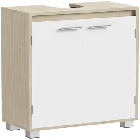 Vasagle – Meuble bas de salle de bain 30 x 60 x 60 cm – 2 compartiments réglables – MDF et aggloméré – Couleur beige naturel et blanc nuage