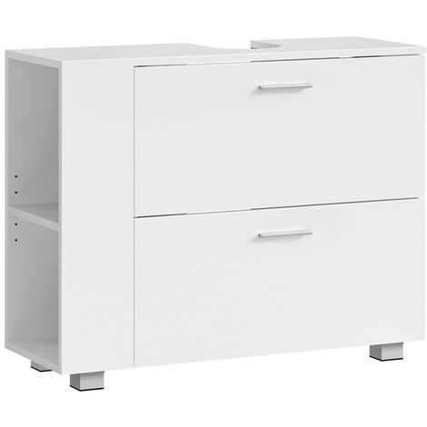 Vasagle – Meuble bas de salle de bain 30 x 80 x 64 cm – 2 tiroirs – Rangement ouvert réversible – Ouverture siphon 20 x 15 cm – Montage facile
