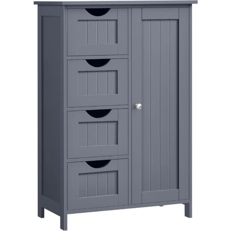 Vasagle – Meuble bas de salle de bain 4 tiroirs – Dimensions 55 x 30 x 82 cm – Panneau MDF gris foncé – Étagère réglable sur 3 hauteurs