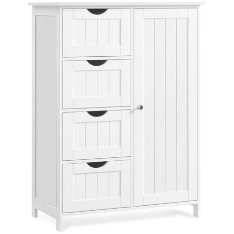 Vasagle – Meuble bas de salle de bain avec 4 tiroirs – Placard avec porte – Étagère réglable – Dimensions 35 x 65 x 90 cm – Blanc nuage