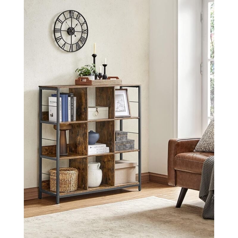 Meuble de Rangement 3 Niveaux, Étagère Rangement, Bibliothèque Style Industriel, 9 Cubes, pour Salon, Bureau, Entrée, Cuisine, 30 x 100 x 103,1 cm,