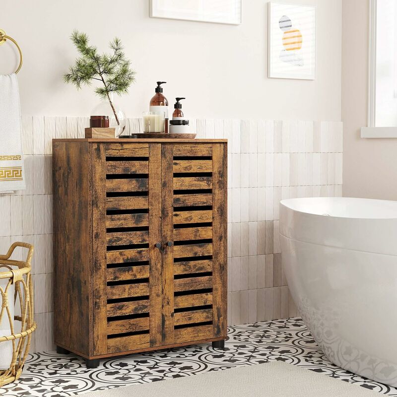 vasagle - meuble de rangement, armoire salle de bain, avec 2 portes, 2 planche réglable en hauteur, 60 x 30 x 82 cm, marron rustique