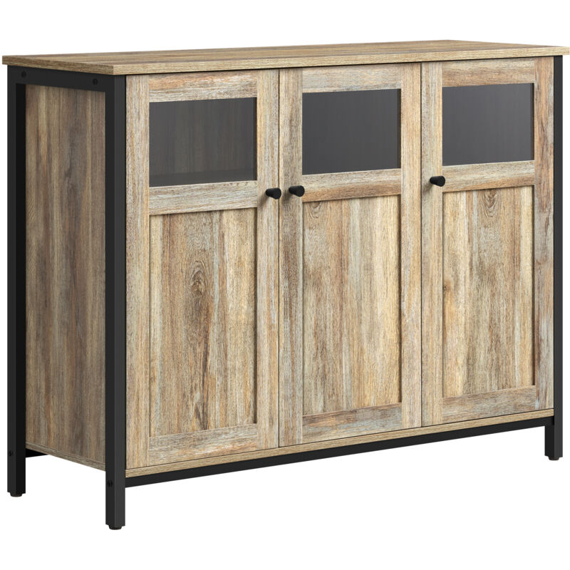 VASAGLE Meuble de Rangement, Buffet, avec Placard 3 Portes, pour Salle à Manger, Salon, Cuisine, Entrée, Cadre en Acier, Style industriel, Marron