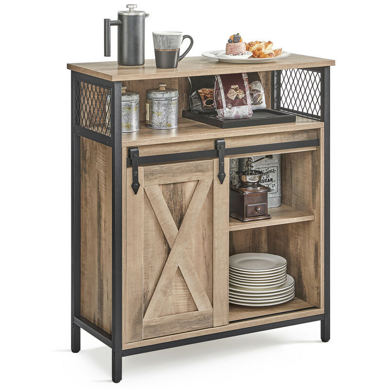 Meuble de Rangement, Buffet, 70 x 30 x 80 cm, Étagère Réglable, Compartiment Ouvert, Style Campagnard, Marron Boisé et Noir
