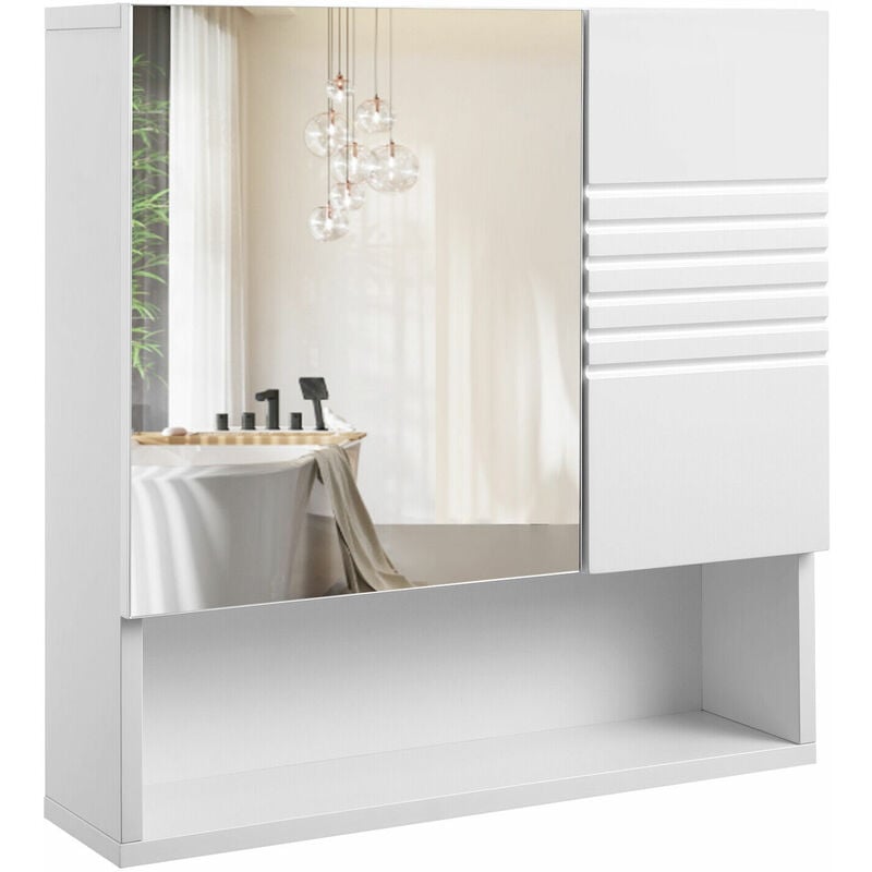 Vasagle Meuble De Salle De Bain Avec Miroir Meuble De Rangement Mural Armoire Murale Avec Etageres Reglables Charniere A Tampon 54 X 15 X 55 Cm Blanc Par Songmics Bbk21wt