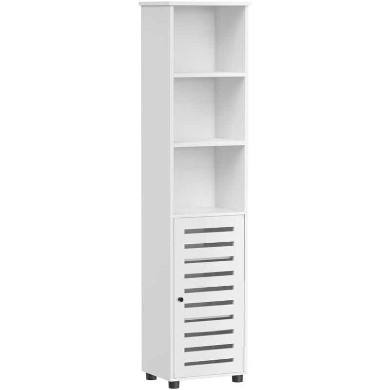 Meuble de Salle de Bain, Étagère de Rangement, Placard Haut, avec 3 Compartiments Ouverts et 2 Étagères Réglables, Salon, Entrée, Blanc Nuage