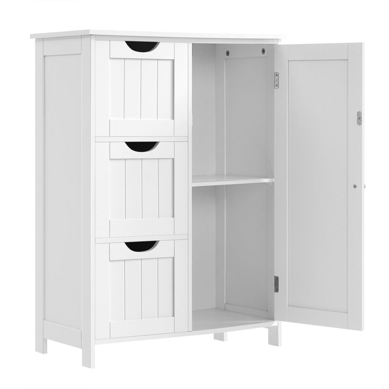 Vasagle - Meuble de Salle de Bain, avec 3 Tiroirs et 1 Placard, Planche Réglable en Hauteur, 60 x 30 x 81 cm, Blanc