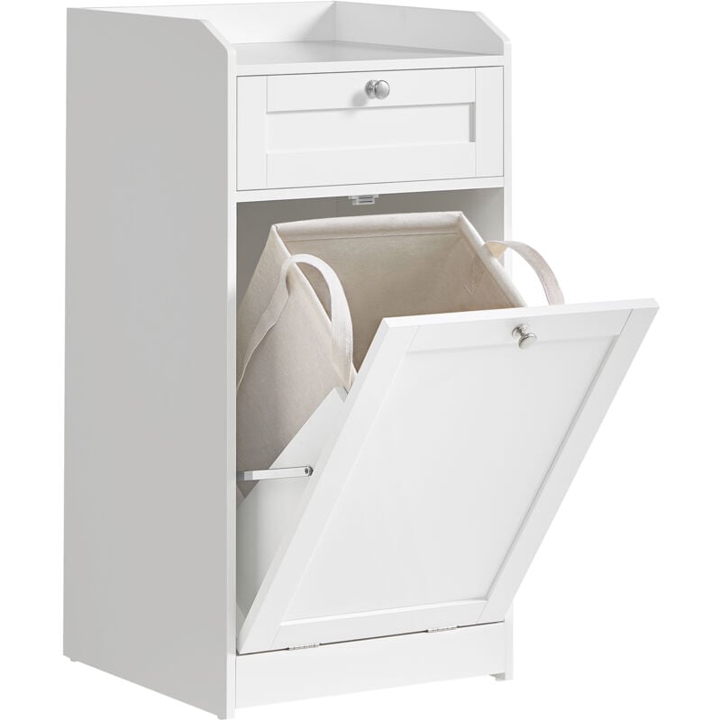 Meuble de Salle de Bain, Panier à Linge, Placard de Rangement, avec 1 Tiroir et 1 Panier à Linge, Sac Intérieur Amovible avec Poignées, 40 x 40 x