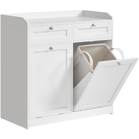 VASAGLE Meuble de Salle de Bain, Panier à Linge, Placard de Rangement, avec 2 Tiroirs et 2 Paniers à Linge, Sac Intérieur Amovible avec Poignées, 40 x 78,9 x 80,2 cm, Blanc Nuage