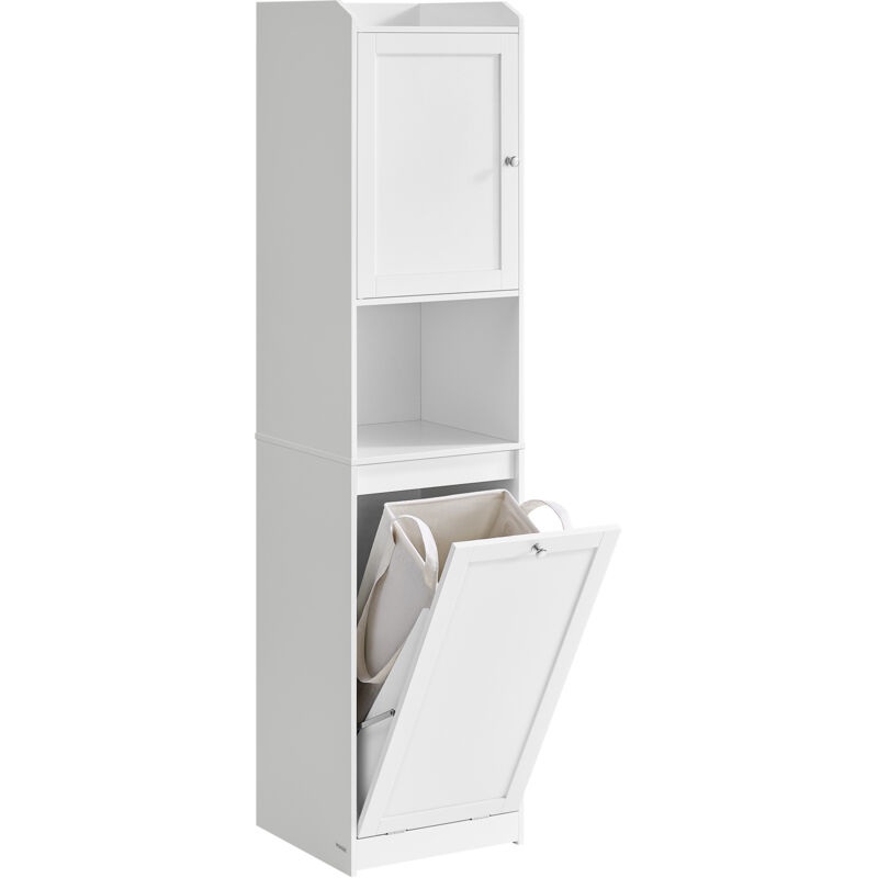 Meuble de Salle de Bain, Panier à Linge, Placard de Rangement Haut, Sac Intérieur Amovible avec Poignées, Compartiment avec Porte, 40 x 40 x 170 cm,
