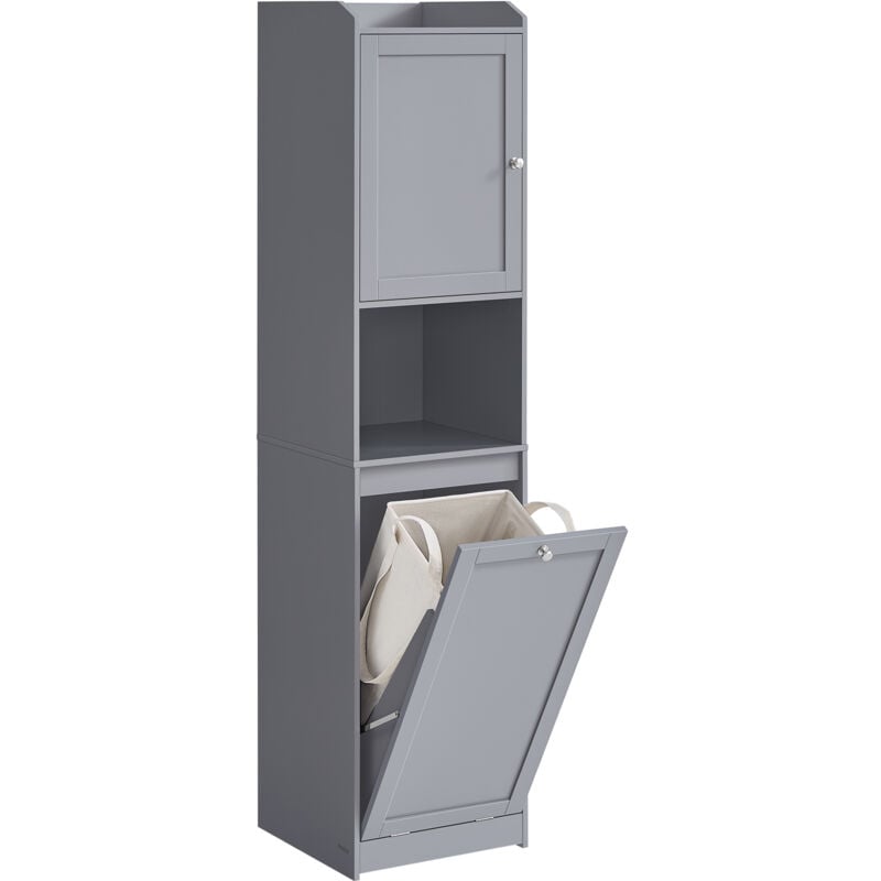 Meuble de Salle de Bain, Panier à Linge, Placard de Rangement Haut, Sac Intérieur Amovible avec Poignées, Compartiment avec Porte, 40 x 40 x 170 cm,