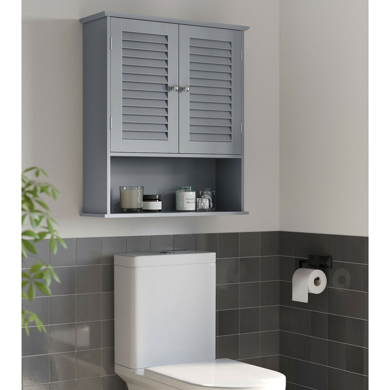 Vasagle - Armoire murale de salle de bain, avec Étagère Réglable, Double Porte et Étagère Ouverte, 20 x 60 x 70 cm, Gris Mystique
