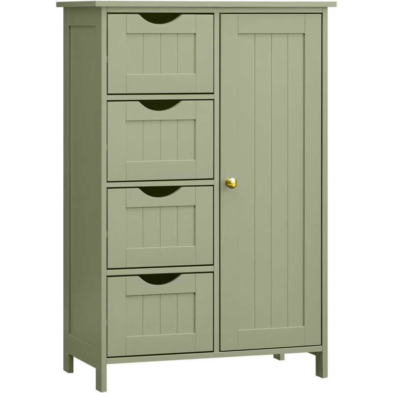 Meuble Salle de Bain Rangement, Armoire Gain de Place, Commode, avec 4 Tiroirs, Placard avec Porte, Étagère Réglable, 30 x 55 x 82 cm, Vert Forêt