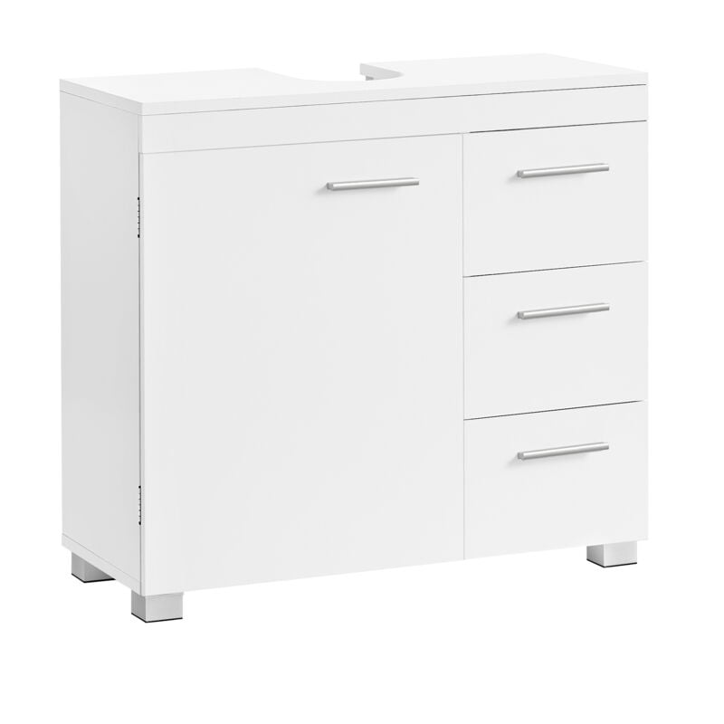 Songmics - vasagle Meuble sous Vasque, 70 x 30 x 64 cm, Meuble de Salle de Bain, 3 Grands Tiroirs, 2 Compartiments Derrière Porte, Blanc