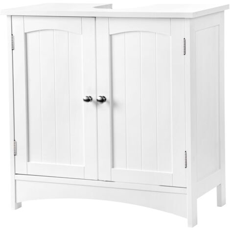CALICOSY - Meuble sous vasque blanc avec 2 Portes et 1 étagère réglable - L60 cm