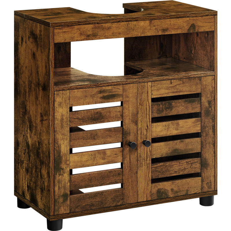 Vasagle - Meuble sous Lavabo, Meuble de Salle de Bain, Placard de Rangement, 30 x 60 x 64 cm, avec 2 Portes Persiennes, Planche Réglable, Marron