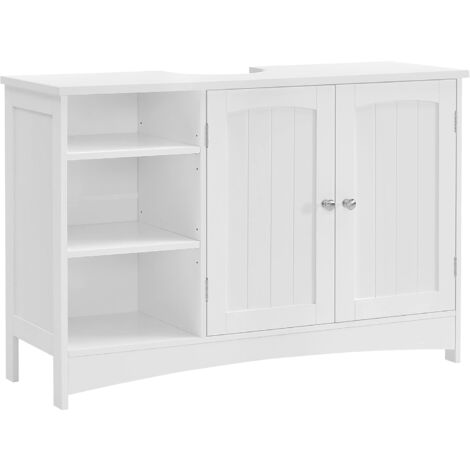 Vasagle – Meuble sous vasque simple 90 x 30 x 60 cm – 2 portes – Compartiments ouverts – Étagères réglables en hauteur – MDF blanc facile à nettoyer