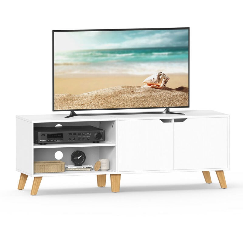 Songmics - vasagle Meuble tv 2 Portes, Support Télé avec Étagères Réglables, Longueur 140 cm, pour Télévisions 65 Pouces, Salon, Salle à Manger,
