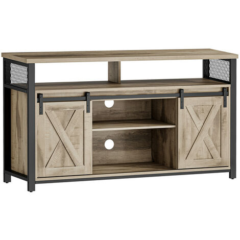 Vasagle – Meuble TV avec étagères réglables – Support pour téléviseur jusqu'à 60 pouces – Cadre en métal noir et chêne – Dimensions 135 x 40 x 70 cm