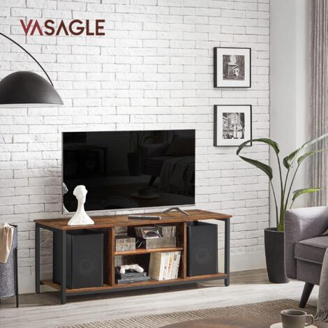 Vasagle – Meuble TV industriel pour téléviseur jusqu'à 60 pouces – 120 x 40 x 50 cm – Panneau d’aggloméré et acier – 4 étagères réglables, marron rustique et noir