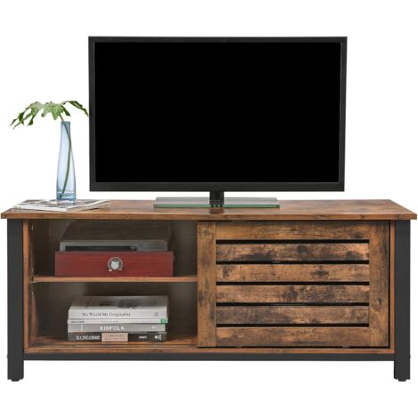 VASAGLE Meuble TV pour Télévisons Jusqu’à 48 Pouces, Buffet Bas, avec Portes Coulissantes et 2 Étagères, pour Salon, Chambre, Cadre en Fer, 110 x 40 x 45 cm, Style Industriel, Marron Rustique par SONG - Marron Rustique