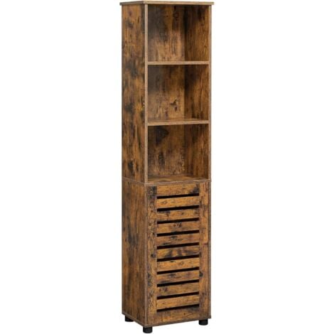 VASAGLE Mobile Alto per Bagno, Mobiletto Salvaspazio, 3 Ripiani Aperti, 2 Ripiani Interni Regolabili, Armadietto a Colonna, Salotto Ingresso Cucina Camera da Letto, Marrone Vintage da SONGMICS