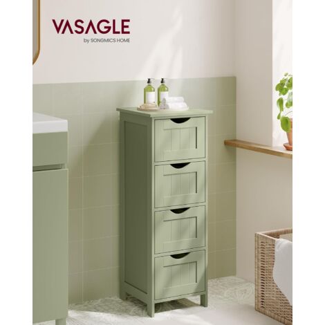 VASAGLE Mobile da Bagno, Cassettiera, Armadio Autoportante, con 4 Cassetti, 30 x 30 x 82 cm, per Bagno, Soggiorno, Sala da Pranzo, Cucina, Stile Moderno, Verde Alloro