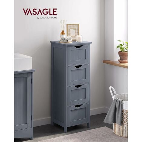 VASAGLE Mobile da bagno, mobile da bagno, armadio a piedistallo con 4 cassetti, 30 x 30 x 82 cm, per bagno, soggiorno, sala da pranzo, cucina, stile moderno, grigio