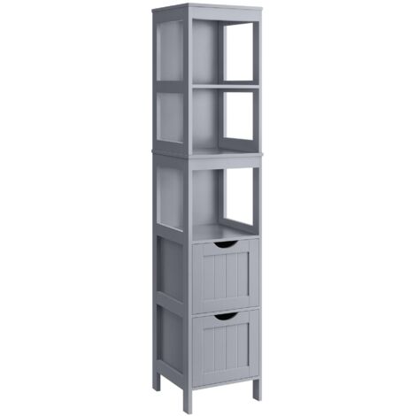 VASAGLE Mobile da Bagno, Mobiletto da Bagno con 2 Cassetti, 3 Ripiani Aperti, Mobiletto Salvaspazio per Bagno Soggiorno Cucina, Stile Moderno, Grigio Tortora BBC066G02