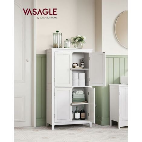 VASAGLE Mobile da Bagno, Mobiletto da Bagno, Credenza da Cucina, Armadietto con 4 Ante, Ripiani Regolabili, 30 x 60 x 110 cm, Bianco