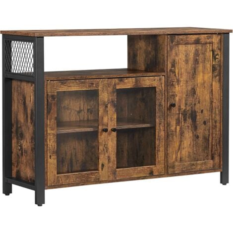 VASAGLE Mobiletto Multiuso, Armadietto, Credenza a 3 Ante, per Cucina, Sala da Pranzo, Salotto, 110 x 33 x 75 cm, Stile Industriale, Marrone Vintage e Nero da SONGMICS