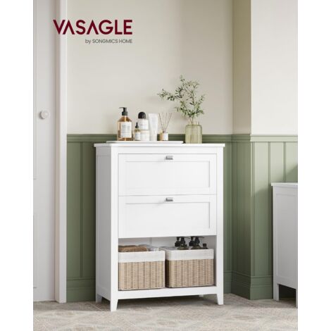 VASAGLE Mueble de Baño, Armario de Baño, 2 Cajones con un Juego de Divisor Regulable, 2 Cestas, Aparador, 30 x 60 x 80 cm, Blanco Nube