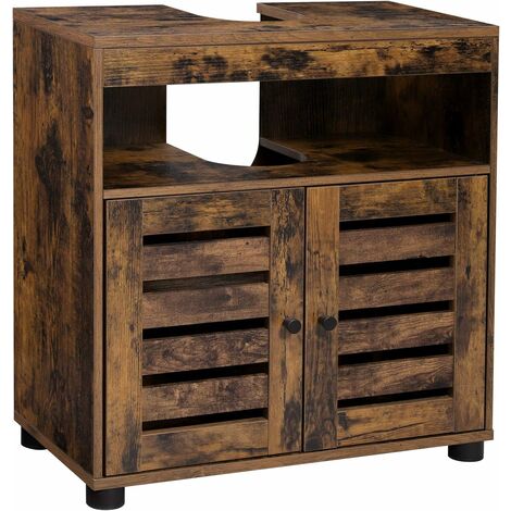 VASAGLE Mueble de Lavabo, Mueble de Baño, Armario de Almacenamiento, 60 x 30 x 63 cm, con 2 Puertas de Persiana, Tablero Ajustable, Marrón Rústico
