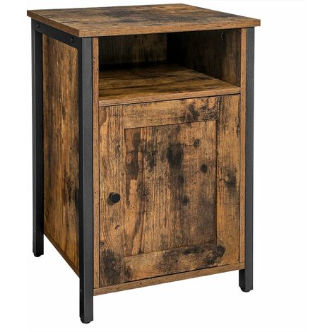 main image of "VASAGLE Nightstand, Side Table with Storage, Open Compartment, Door, End Table with Metal Frame, Industrial Style, for Living Room, Bedroom, Rustic Brown and Black by SONGMICS LET065B01 - Rustic Brown and Black"